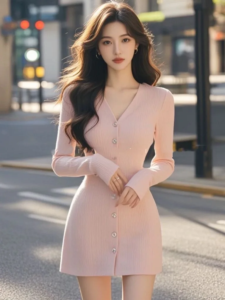 Sweet Soft Knitted Dress with Single Button V-Neck Women's Slim Fit Wrap around Skirt Autumn Fashion Small Size Elegant Style
Sweet Soft Knitted Dress with Single Button V-Neck Women's Slim Fit Wrap around Skirt Autumn Fashion Small Size Elegant Style