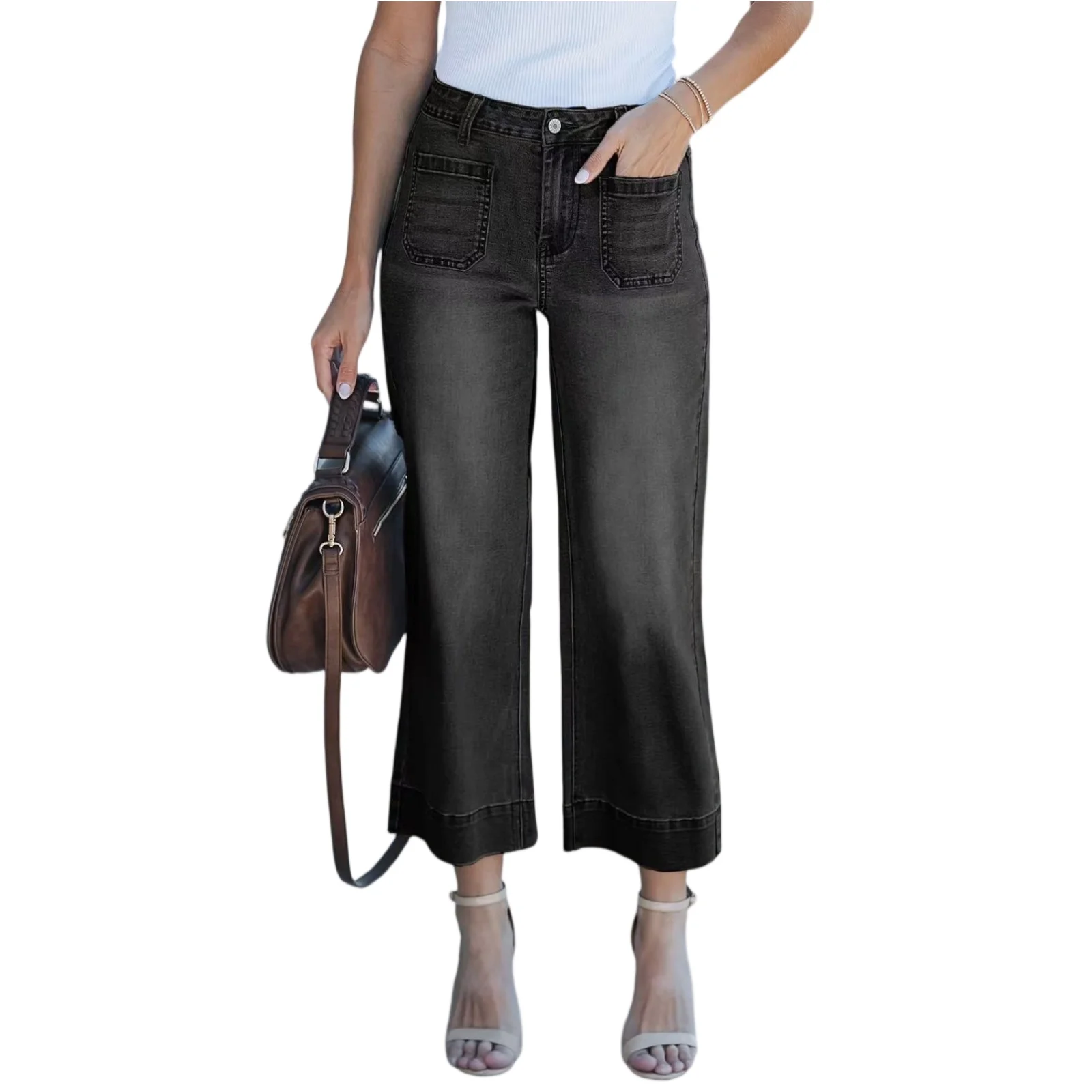 Fashion Front Pockets Splice Decoration Jeans Women Loose Wide Leg Denim Pants Female Washed Straight Nine-quarter Trousers
Fashion Front Pockets Splice Decoration Jeans Women Loose Wide Leg Denim Pants Female Washed Straight Nine-quarter Trousers