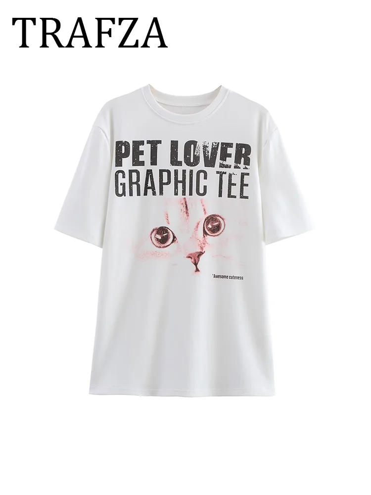 TRAFZA Animal Print T-shirt For Woman O Neck Short Sleeves 2025 Summer Funny Shirt White Basics Tees Casual Loose Women Clothes
TRAFZA Animal Print T-shirt For Woman O Neck Short Sleeves 2025 Summer Funny Shirt White Basics Tees Casual Loose Women Clothes