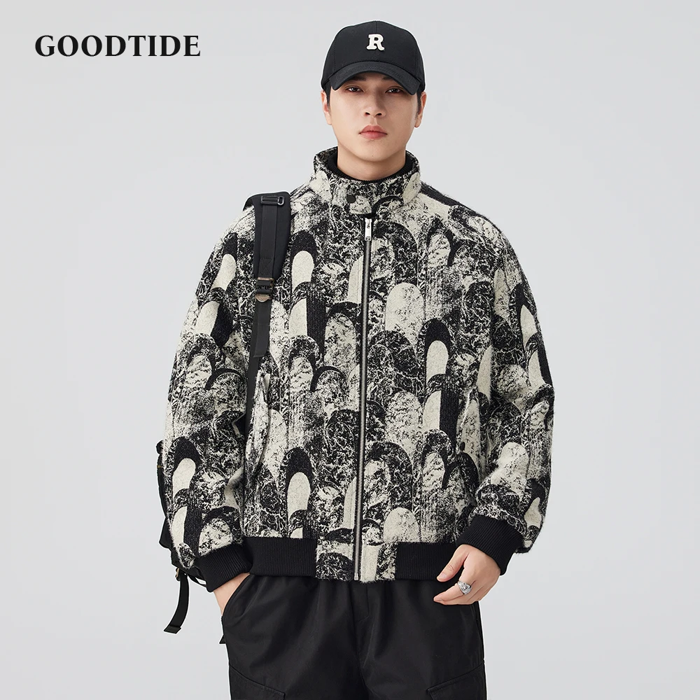 Men's Casual Zip Up Bomber Jacket Black White Artistic Pattern Stand Collar Loose Fit Design Warm Fashion Winter Down Jacket Top
Men's Casual Zip Up Bomber Jacket Black White Artistic Pattern Stand Collar Loose Fit Design Warm Fashion Winter Down Jacket Top