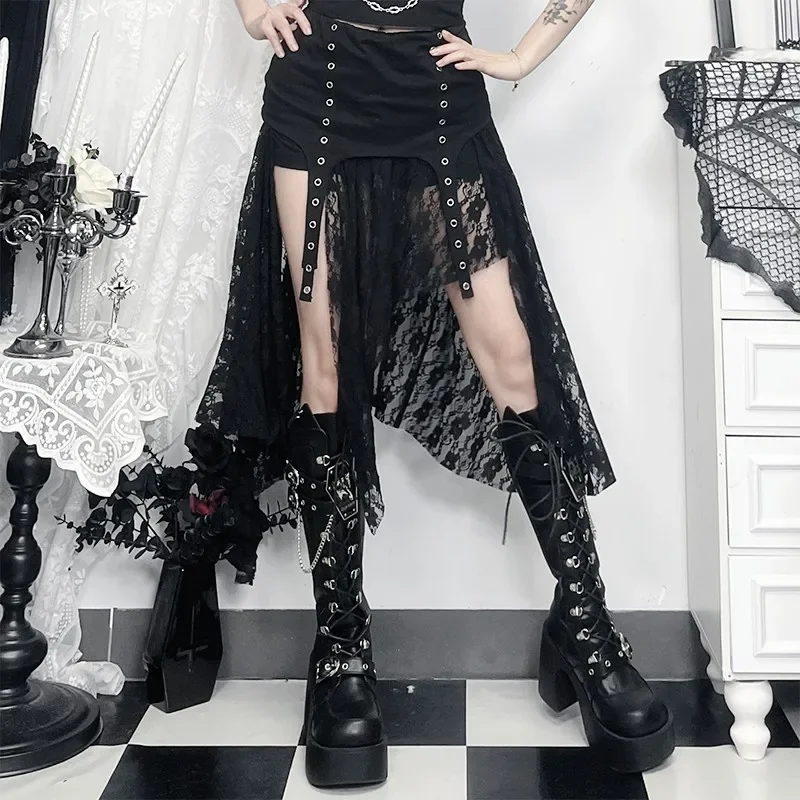 Поп Harajuku, готический стимпанк, нерегулярная кружевная короткая юбка, модная черная юбка с высоким разрезом в стиле гранж, панк-рок, уличная женская одежда
Поп Harajuku, готический стимпанк, нерегулярная кружевная короткая юбка, модная черная юбка с высоким разрезом в стиле гранж, панк-рок, уличная женская одежда