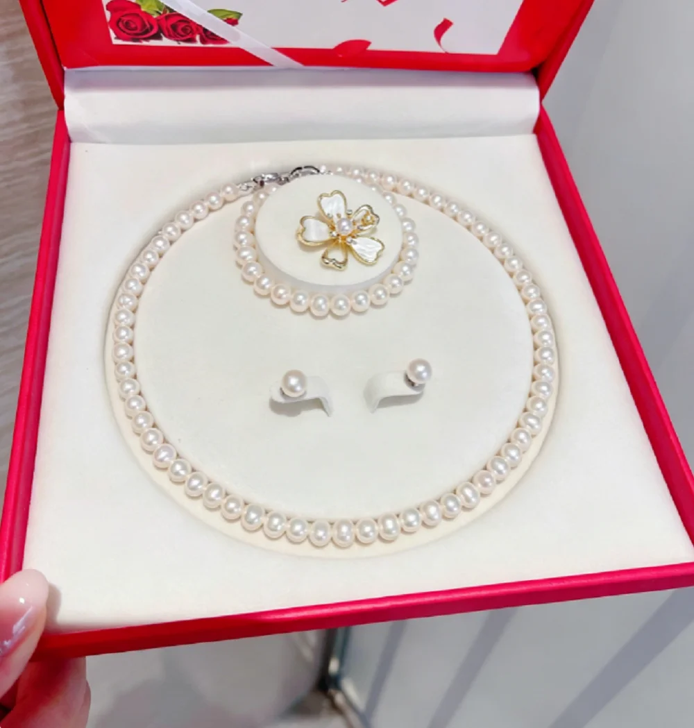 4-piece set/New AAAA8-9mm natural white pearl necklace 18in+bracelet 7.5-8in earring brooch 925s
4-piece set/New AAAA8-9mm natural white pearl necklace 18in+bracelet 7.5-8in earring brooch 925s