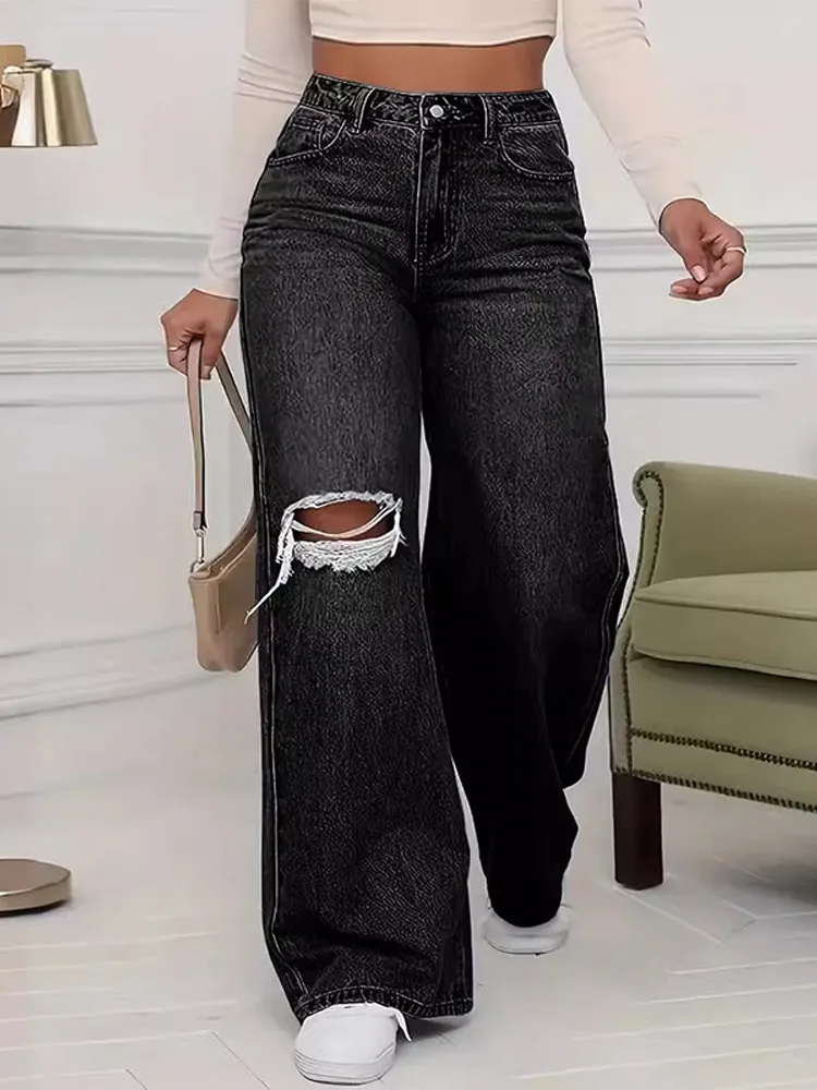 Washed Denim Trousers Women 2025 Casual Hole Zipper Button Pockets Wide Leg Pants Female Harajuku Korean Y2k Lady Streetwears
Washed Denim Trousers Women 2025 Casual Hole Zipper Button Pockets Wide Leg Pants Female Harajuku Korean Y2k Lady Streetwears