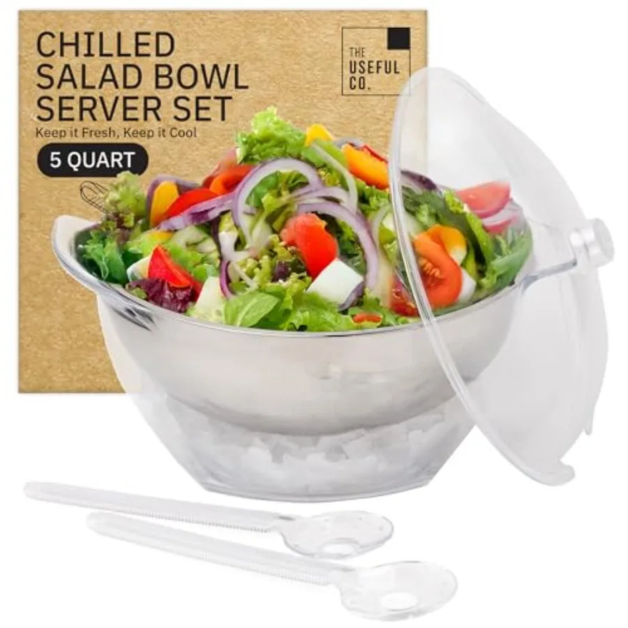 Useful Co. 5QT Salad Bowl Set on Ice - Large Salad Bowl with Lid and 2 Servers - Chilled Tray for Cold Food Party Buffet - Serv
Useful Co. 5QT Salad Bowl Set on Ice - Large Salad Bowl with Lid and 2 Servers - Chilled Tray for Cold Food Party Buffet - Serv