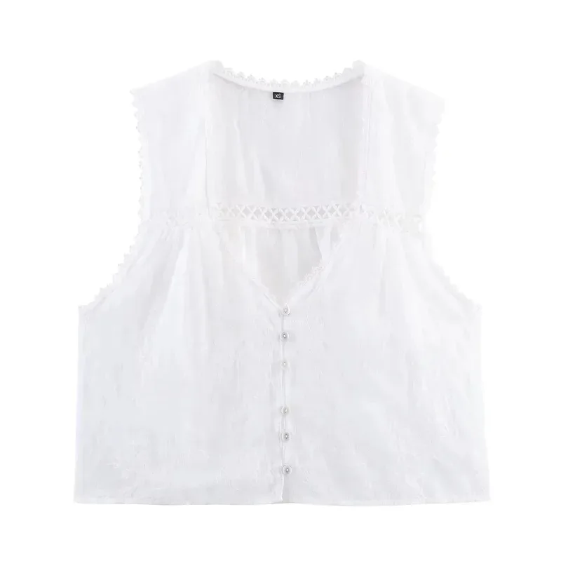 Women's Casual V-Neck Button Shirt Lace Embroidery Decoration Chic Sleeveless Blouse Vintage Fashion Top
Women's Casual V-Neck Button Shirt Lace Embroidery Decoration Chic Sleeveless Blouse Vintage Fashion Top
