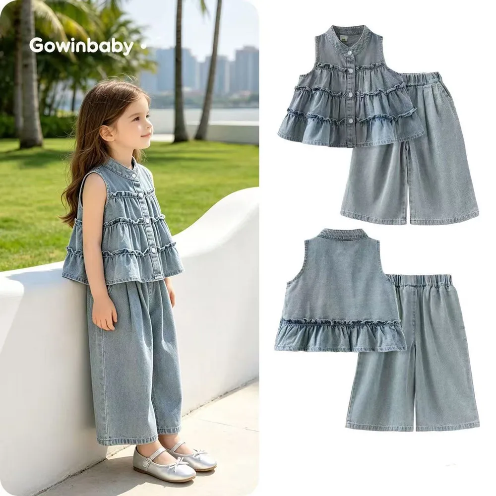 Korean Style Girls Summer 2Pcs Outfit Denim Sleeveless Top Wide Leg Pants Two Piece Set for Girls New
Korean Style Girls Summer 2Pcs Outfit Denim Sleeveless Top Wide Leg Pants Two Piece Set for Girls New