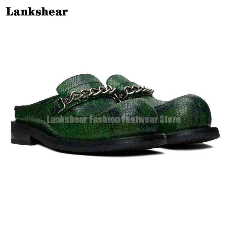 Green Round Toe Metal Button Chain Chunky Flat Half Slippers Men Shoes Summer Comfortable Loafers Slip-On Casual Flat Man Shoes
Green Round Toe Metal Button Chain Chunky Flat Half Slippers Men Shoes Summer Comfortable Loafers Slip-On Casual Flat Man Shoes