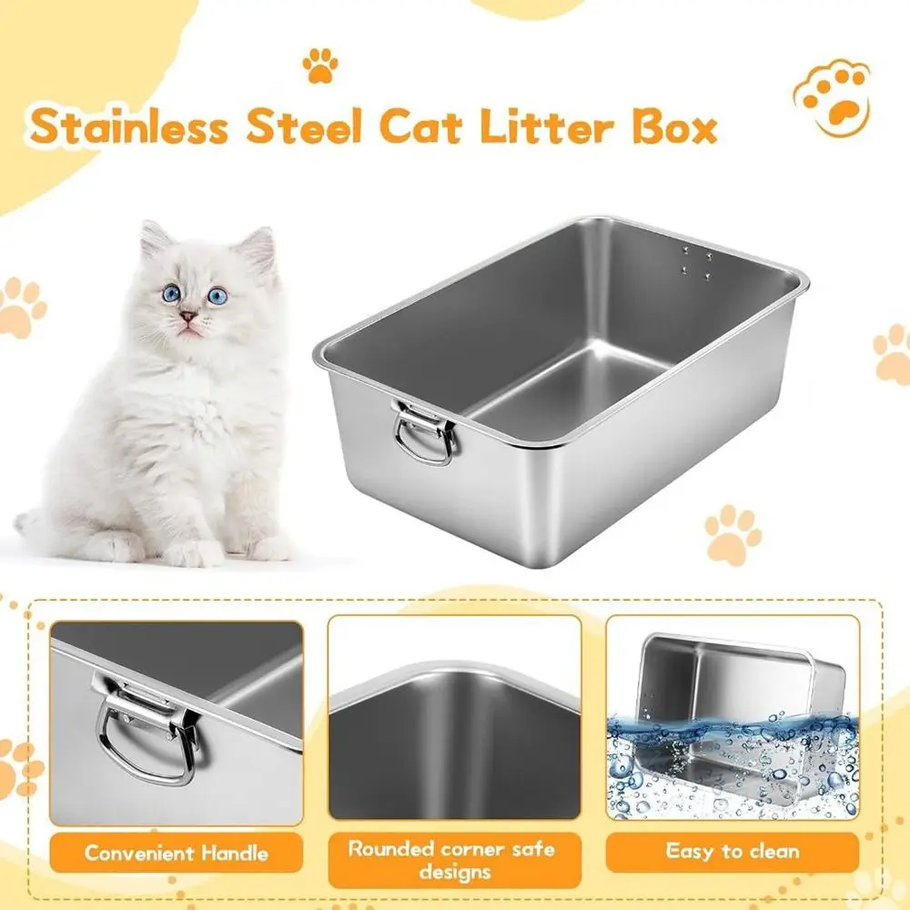 New Stainless Steel Metal Cat Litter Box Open Top with Handle Litter Pan Easy Cleaning Large Cat Toilet Home
New Stainless Steel Metal Cat Litter Box Open Top with Handle Litter Pan Easy Cleaning Large Cat Toilet Home