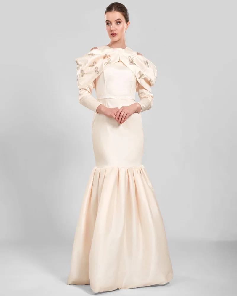 Serendipity Satin O-Neck Trumpet Evening Dress Elegant Full Sleeve Vestidos de noche Appliques Beige Prom Gown Sexy Women
Serendipity Satin O-Neck Trumpet Evening Dress Elegant Full Sleeve Vestidos de noche Appliques Beige Prom Gown Sexy Women
