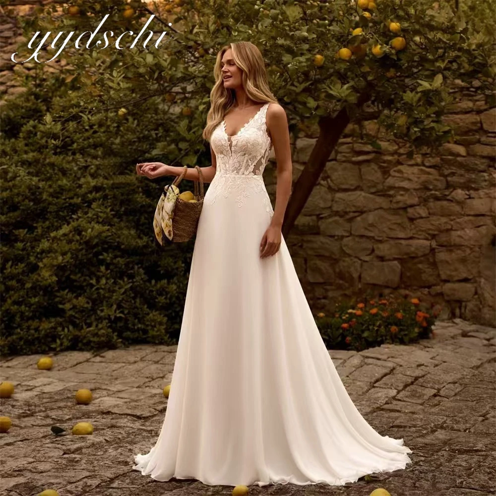 Customized Elegant Boho Appliques V-neck Lace Simple Tulle Wedding Dresses For Women 2026 Chiffon Bridal Gowns Vestidos De Novia
Customized Elegant Boho Appliques V-neck Lace Simple Tulle Wedding Dresses For Women 2026 Chiffon Bridal Gowns Vestidos De Novia