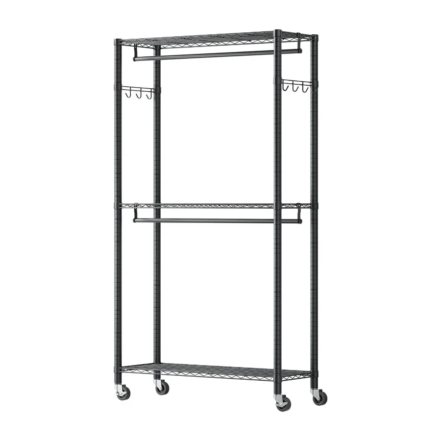 Rolling Clothes Rack for Bedroom, Clothing Store, or Hallway Heavy Duty Carbon Steel, Black, 450 lbs Load Capacity with 3 Adjus
Rolling Clothes Rack for Bedroom, Clothing Store, or Hallway Heavy Duty Carbon Steel, Black, 450 lbs Load Capacity with 3 Adjus