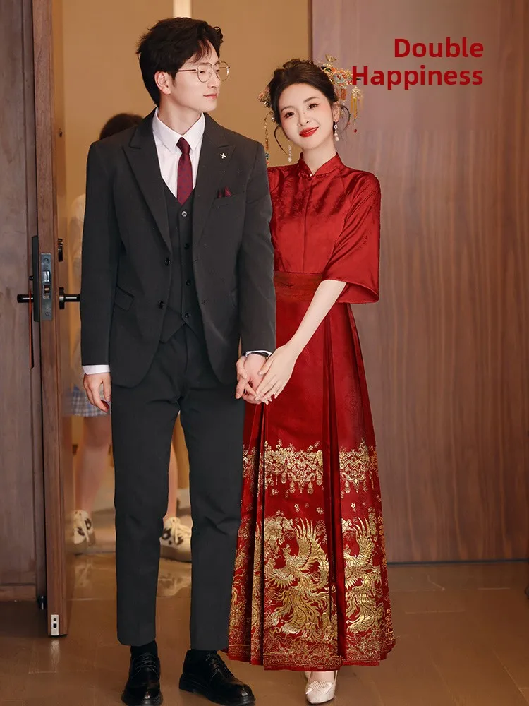 Red Chinese Sle Wedding Dr Set New Bride Drinking Ceremony High Waist A-Line Skirt Long Qipao Suit for Wedding
Red Chinese Sle Wedding Dr Set New Bride Drinking Ceremony High Waist A-Line Skirt Long Qipao Suit for Wedding