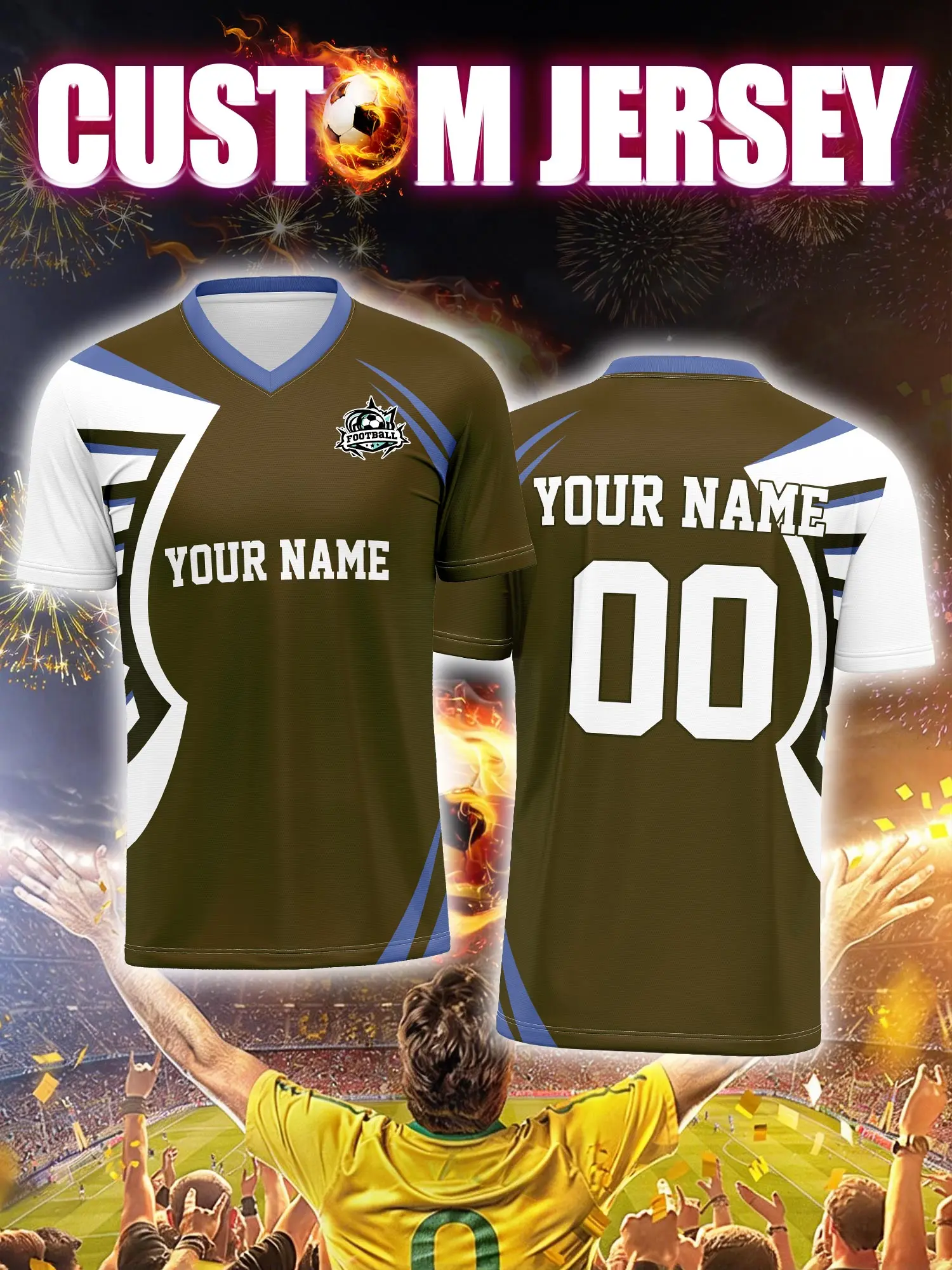 Custom Soccer Jersey With Custom Image, Number And Name, fashionable modern design team kit
Custom Soccer Jersey With Custom Image, Number And Name, fashionable modern design team kit