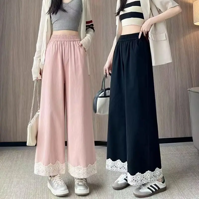 High Waist Lace Splicing Wide-Leg Pants for Women Loose Straight Casual Large Size Spring New Thin Nine-Point Style
High Waist Lace Splicing Wide-Leg Pants for Women Loose Straight Casual Large Size Spring New Thin Nine-Point Style