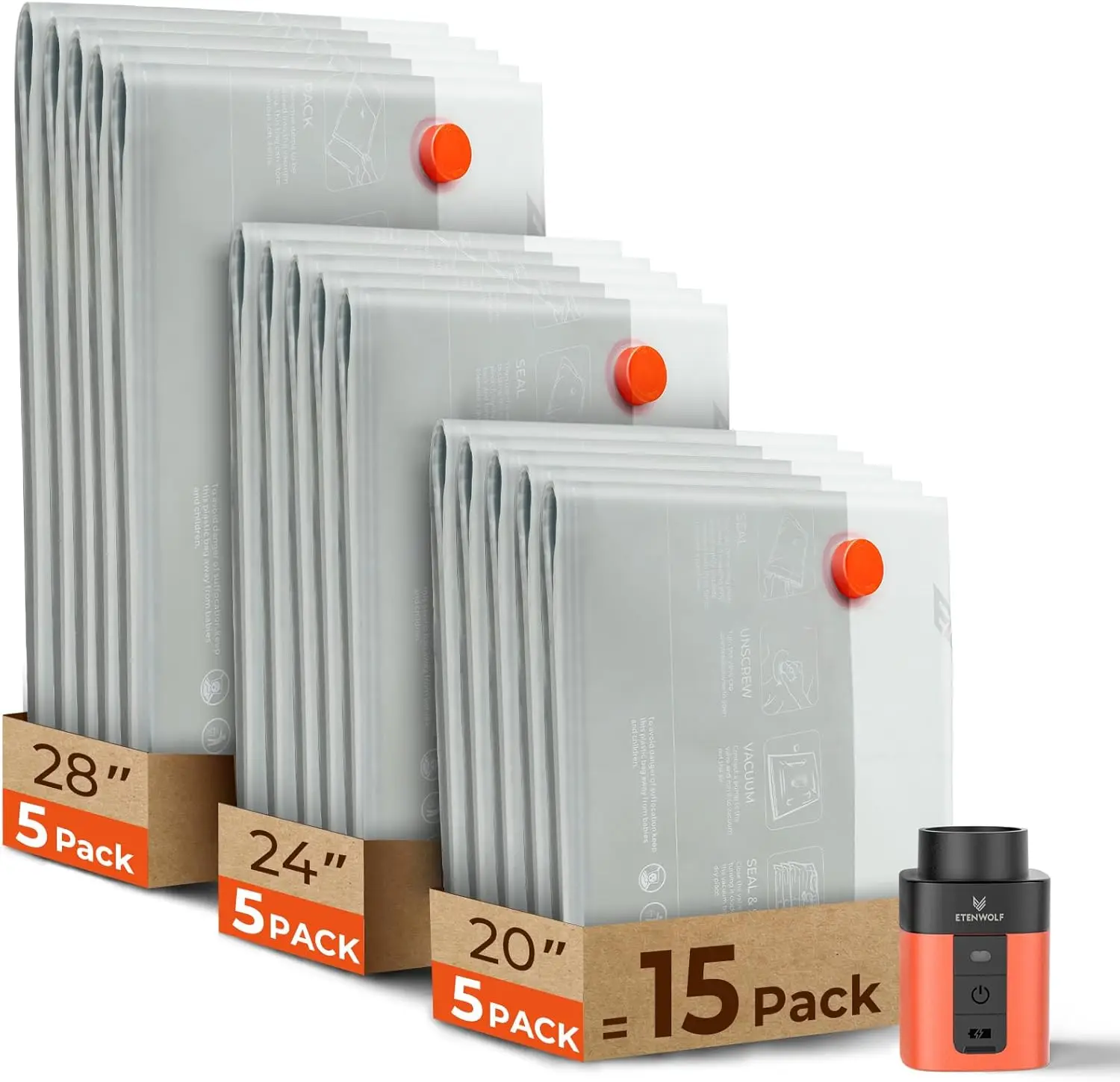 15 Pack Reusable Vacuum Seal Bags with USB Pump for Travel Clothes Blankets Seasonal Storage 3 Sizes
15 Pack Reusable Vacuum Seal Bags with USB Pump for Travel Clothes Blankets Seasonal Storage 3 Sizes