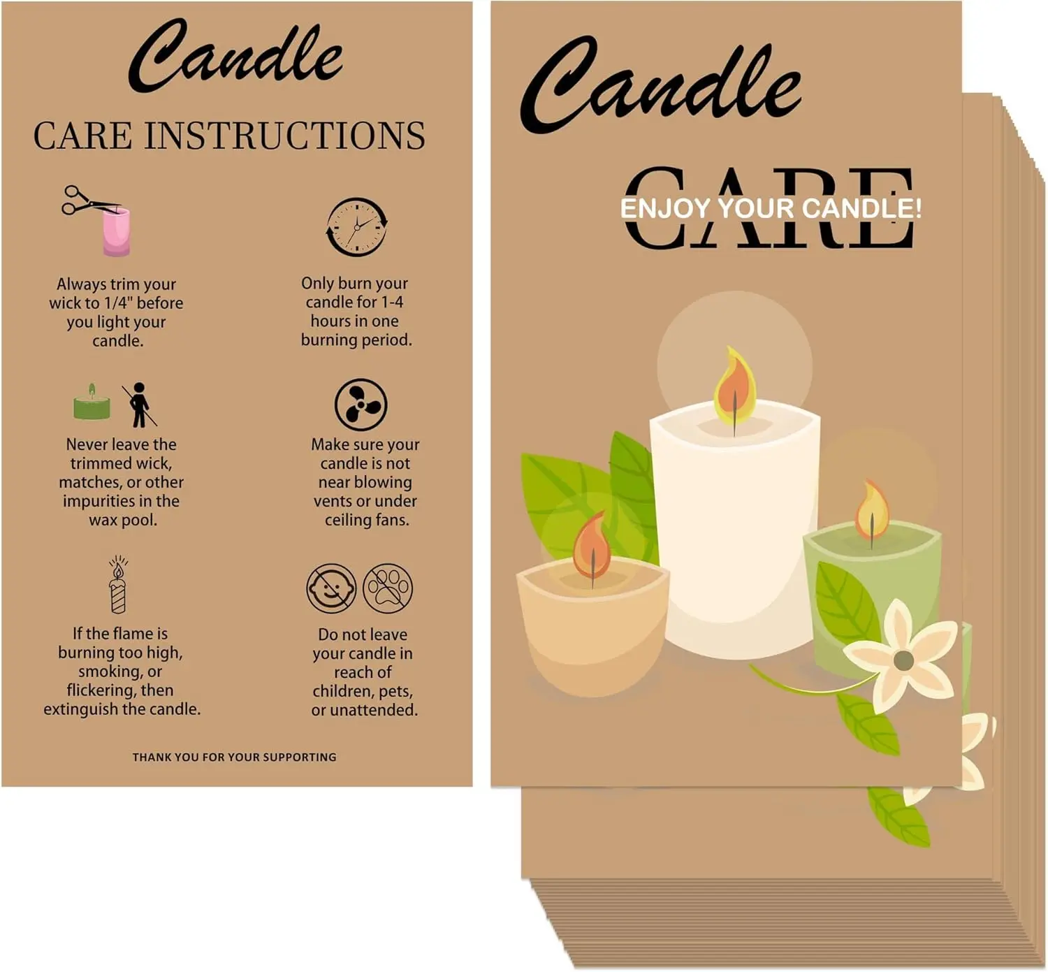 Premium Handmade Candle Care Instruction Cards 3.5 x 2 inches Wax Melt Packaging Supplies for Candle Makers Soy Bees Wax Coconut
Premium Handmade Candle Care Instruction Cards 3.5 x 2 inches Wax Melt Packaging Supplies for Candle Makers Soy Bees Wax Coconut