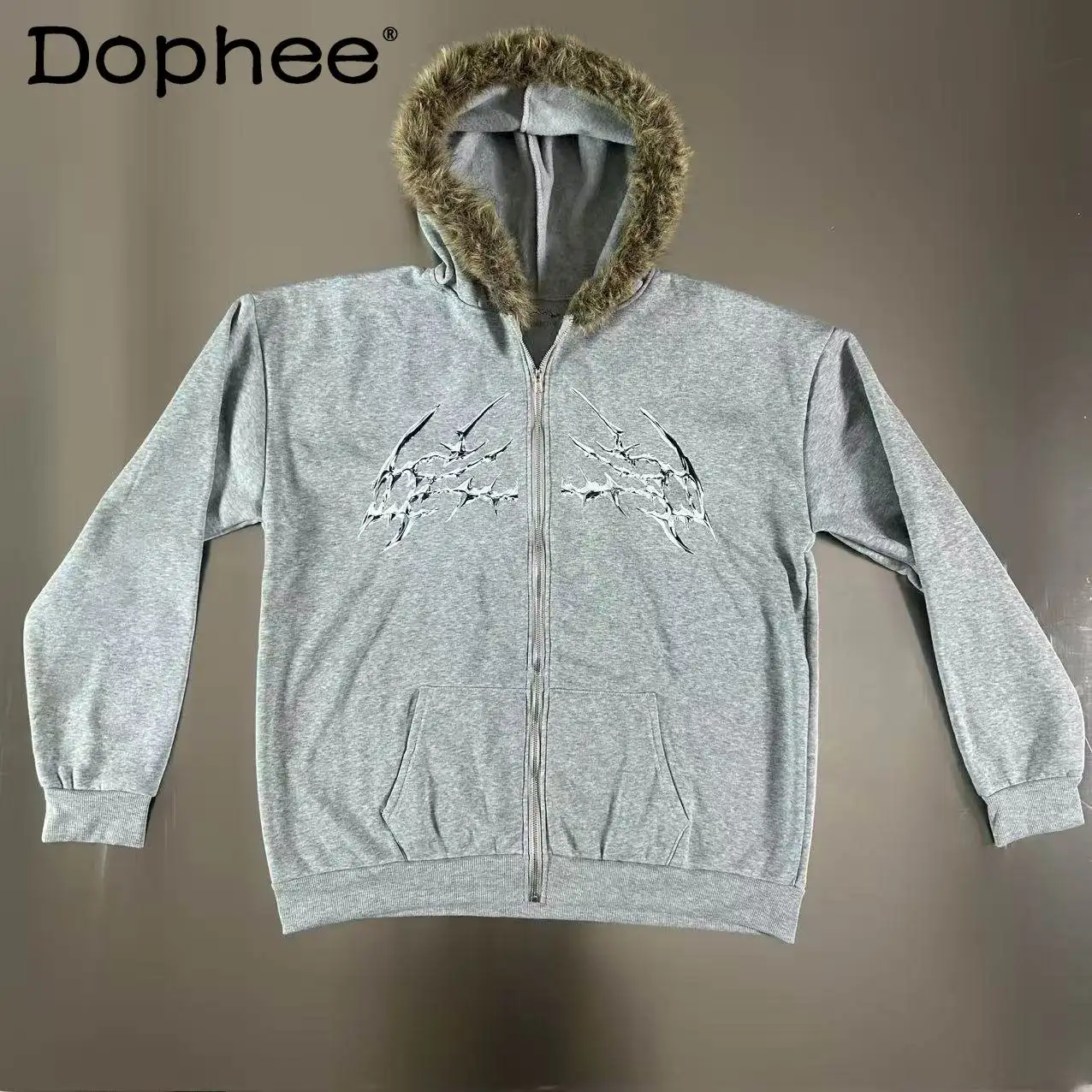 Японский свитшот в стиле Y2K с меховым воротником, серый, свободный, повседневный, на молнии, с капюшоном, кардиган, куртка, пальто
Японский свитшот в стиле Y2K с меховым воротником, серый, свободный, повседневный, на молнии, с капюшоном, кардиган, куртка, пальто