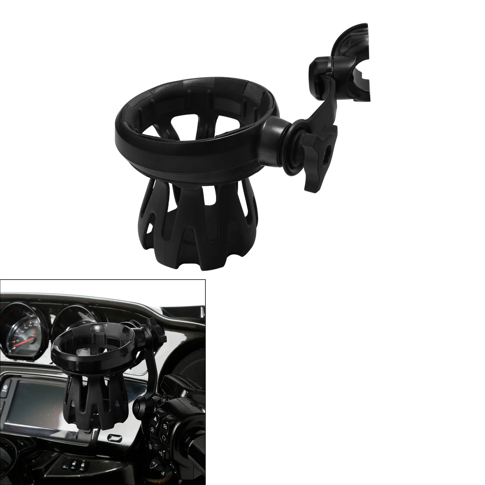 Universal Motorcycle Handlebar Mount Drink Cup Bottle Holder For Harley Touring Dyna XL and other models with 1 inch Handlebar 
Universal Motorcycle Handlebar Mount Drink Cup Bottle Holder For Harley Touring Dyna XL and other models with 1 inch Handlebar