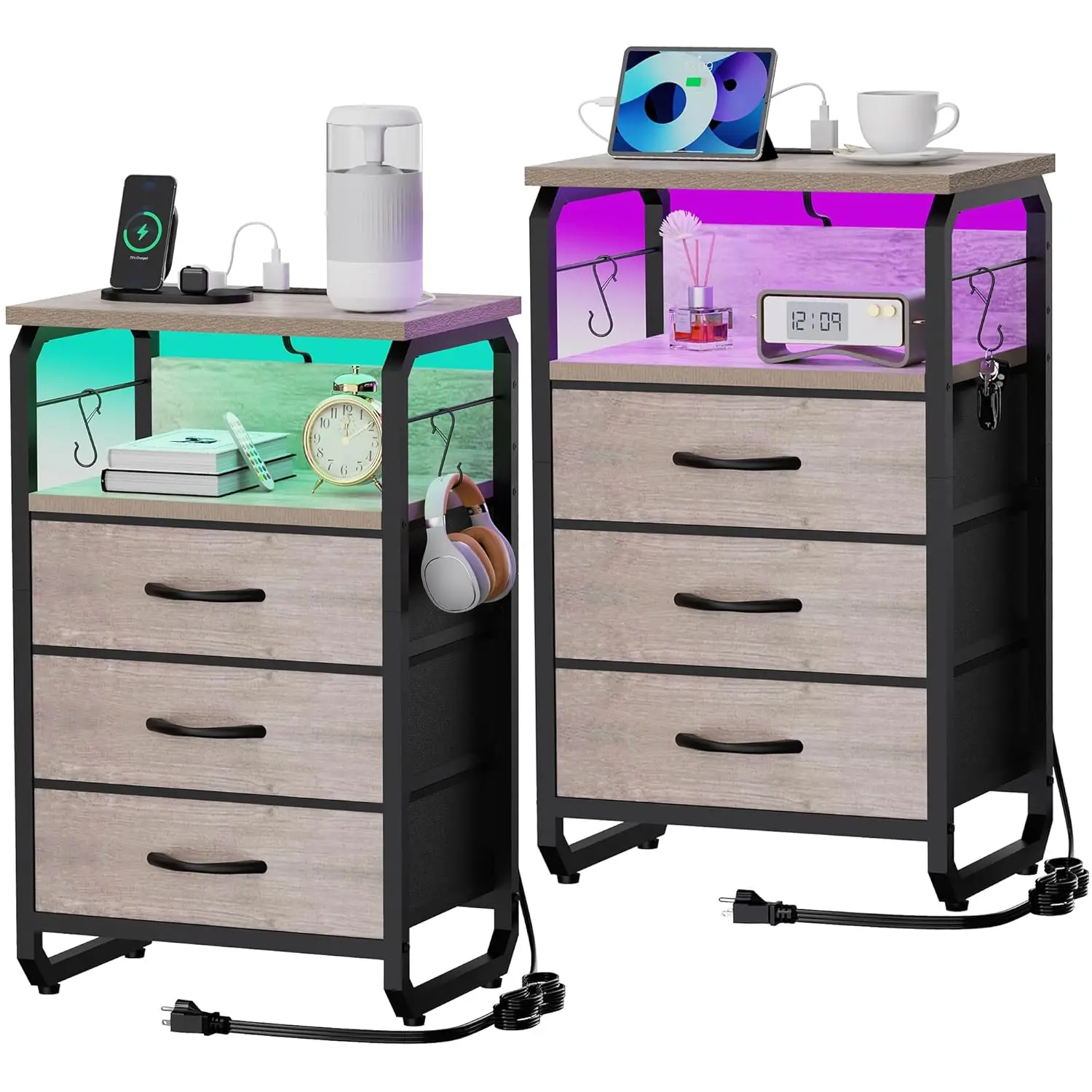 Night Stand Set 2 with LED Lights, Nightstands with Power Outlets and Type C Port, Large End Tables with 3 Fabric, Customized
Night Stand Set 2 with LED Lights, Nightstands with Power Outlets and Type C Port, Large End Tables with 3 Fabric, Customized
