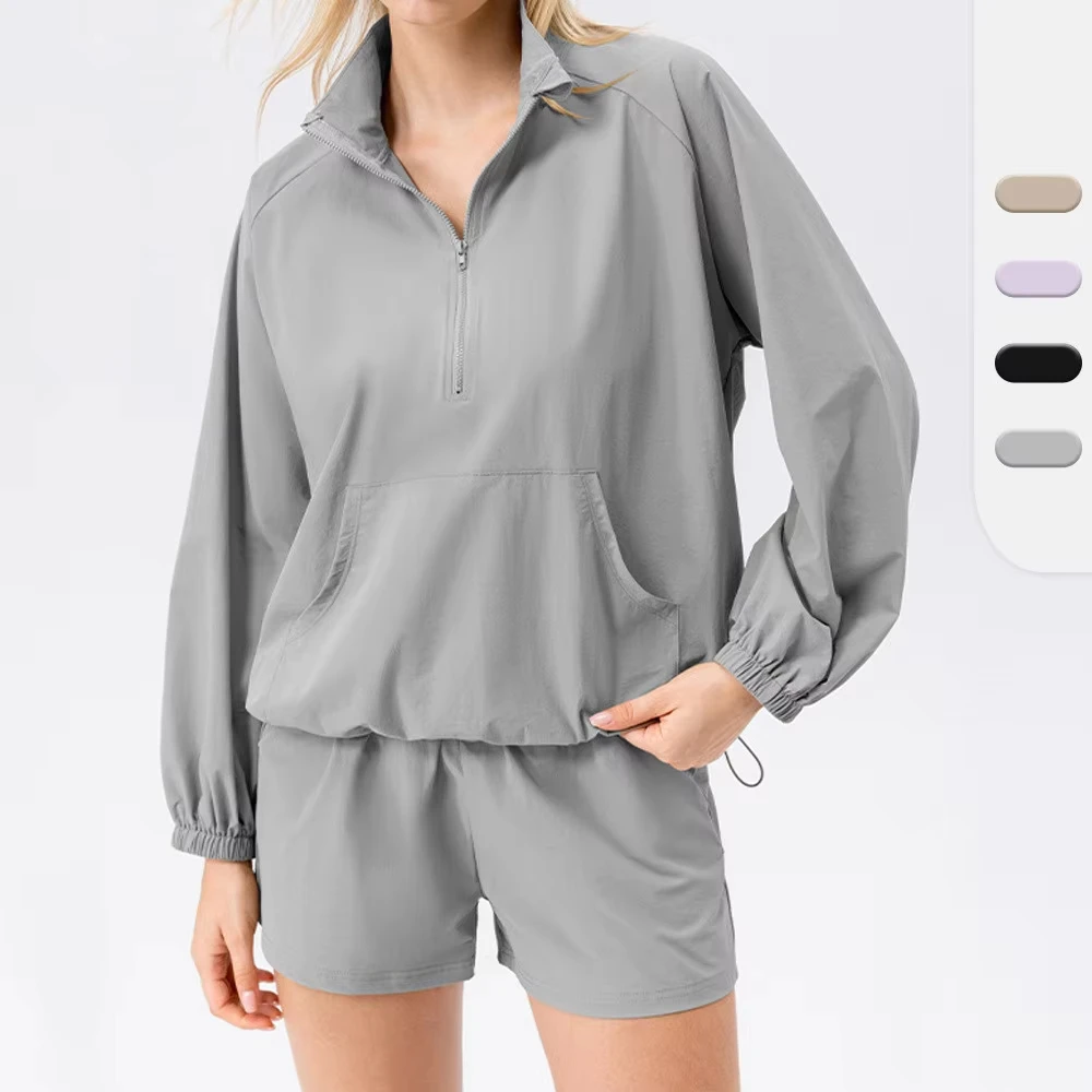 Women Autumn Sports Casual Set Loose Stand Collar Half Zipper Sweatshirt Fitness Shorts Quick Drying Solid Two Piece Sets
Women Autumn Sports Casual Set Loose Stand Collar Half Zipper Sweatshirt Fitness Shorts Quick Drying Solid Two Piece Sets