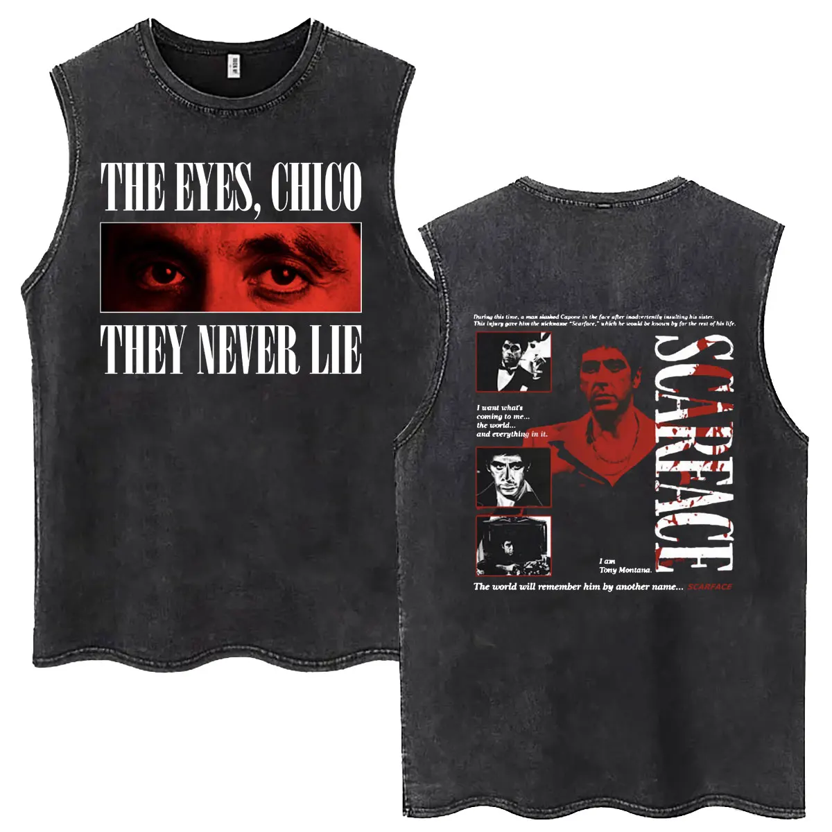 Classic Gangsters Movie Scarface Vintage Washed Tank Tops Tony Montana Al Pacino Sleeveless T-shirt Men's Gothic Rock T Shirts
Classic Gangsters Movie Scarface Vintage Washed Tank Tops Tony Montana Al Pacino Sleeveless T-shirt Men's Gothic Rock T Shirts