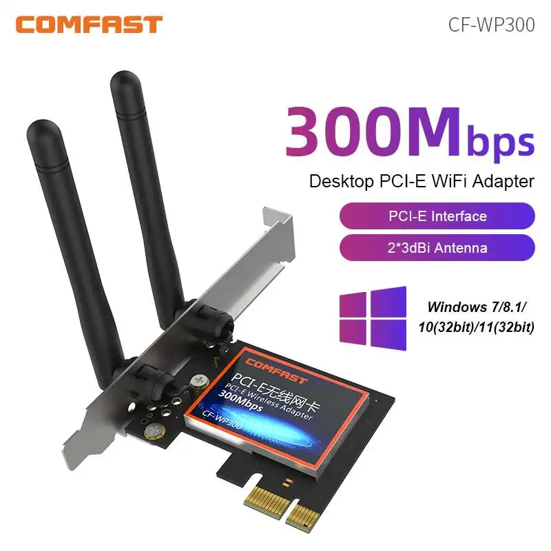 Comfast 300Mbps Adapter PCI-E Express Wireless Adapter RTL8192EE Chip Network 2*3dBi Antenna PC WiFi Card For Windows7/8.1/10/11
Comfast 300Mbps Adapter PCI-E Express Wireless Adapter RTL8192EE Chip Network 2*3dBi Antenna PC WiFi Card For Windows7/8.1/10/11