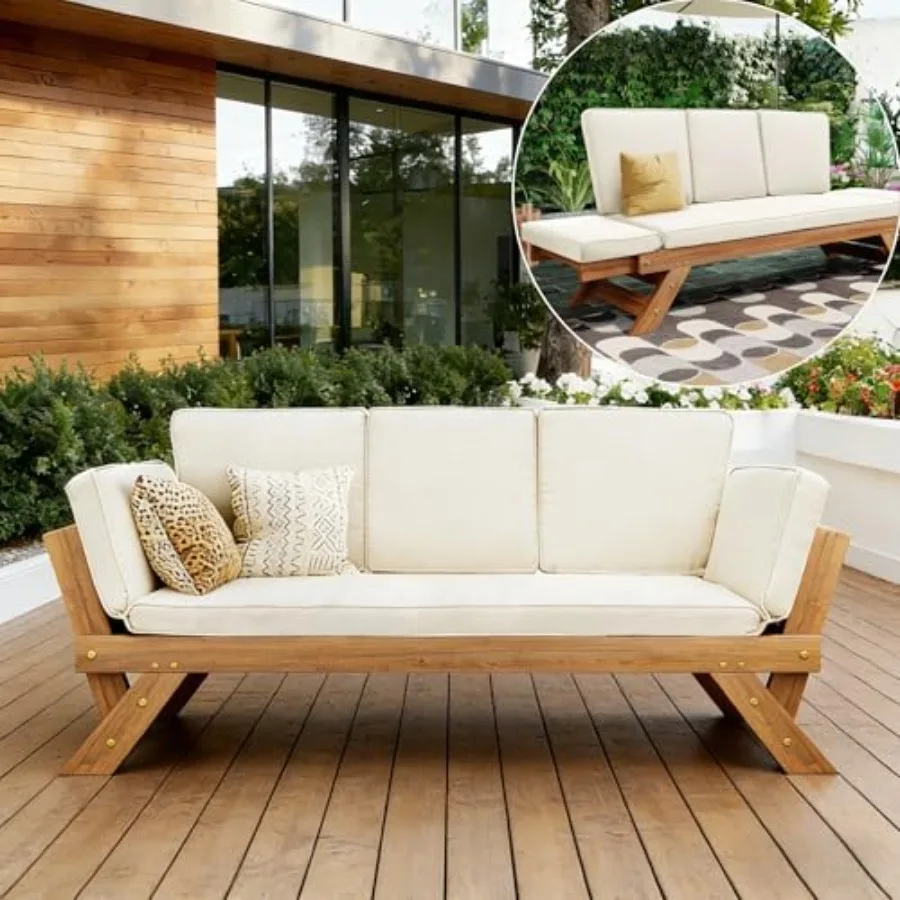 Outdoor Acacia Wood Adjustable Daybed, 3 Seater Day Bed Couch Sofa Chaise Lounge with Cushions for Patio Backyard, Garden, Beig
Outdoor Acacia Wood Adjustable Daybed, 3 Seater Day Bed Couch Sofa Chaise Lounge with Cushions for Patio Backyard, Garden, Beig
