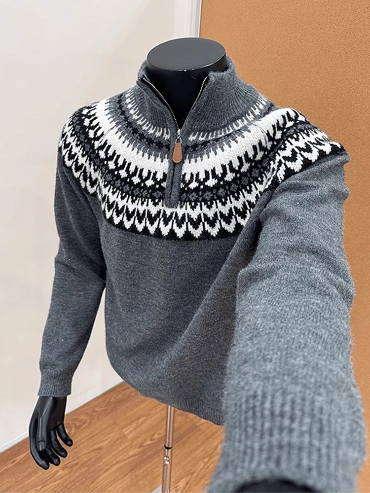 High Collar Knitted Sweater f Zipper Men's Loose Fit Comfortable Autumn Winter Faion Retro Sle Geometric Pattern Sweater
High Collar Knitted Sweater f Zipper Men's Loose Fit Comfortable Autumn Winter Faion Retro Sle Geometric Pattern Sweater
