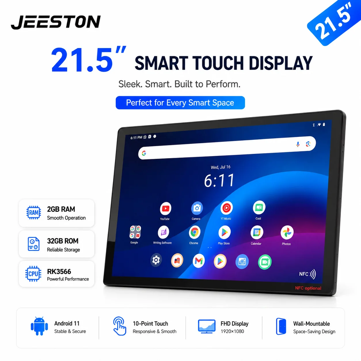 21.5 Inch Android 11 All-in-One Touch Digital Signage, RK3566 2GB+32GB 1080P FHD, Wall Mount Advertising Display Tablet
21.5 Inch Android 11 All-in-One Touch Digital Signage, RK3566 2GB+32GB 1080P FHD, Wall Mount Advertising Display Tablet
