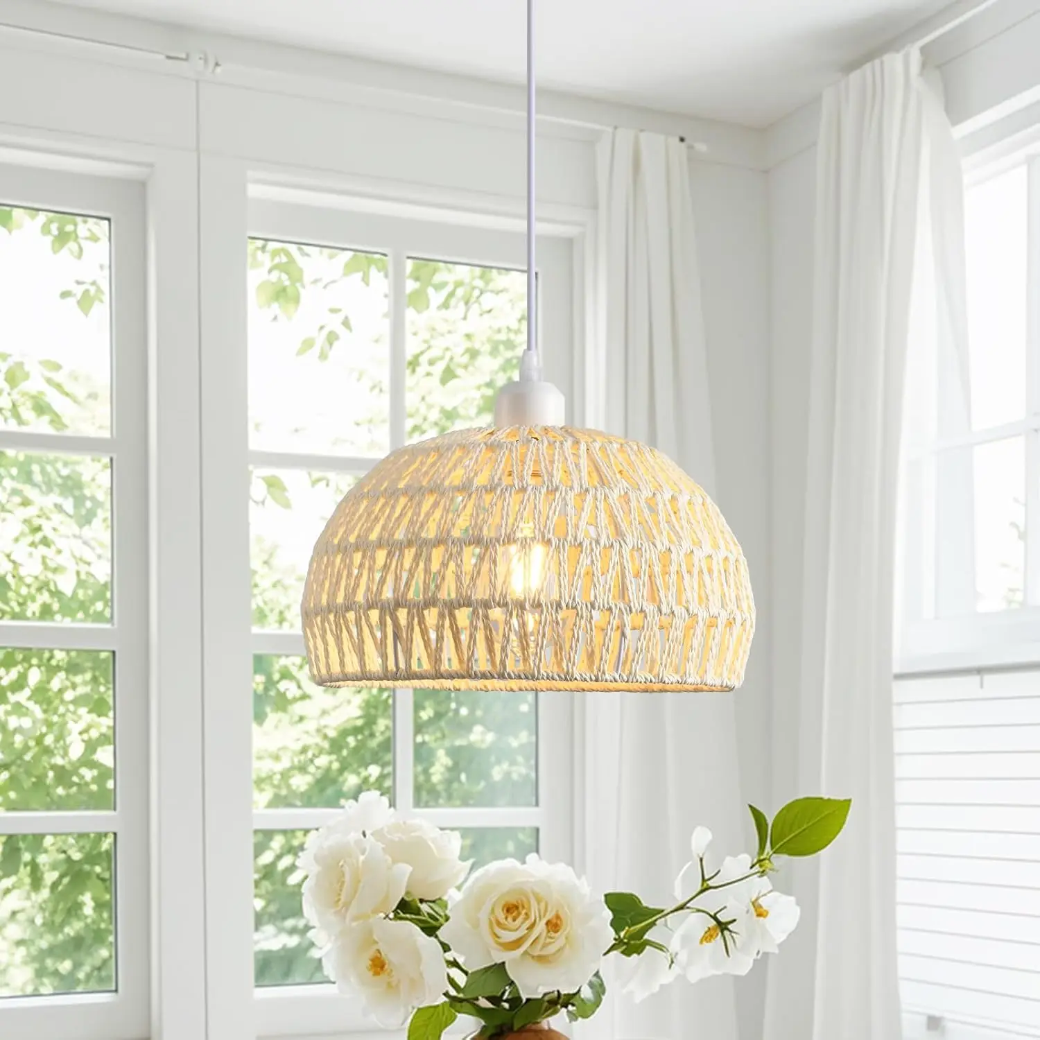 JOYINLED Cream White Woven Coastal Wicker Light Pendant Hanging Light Rattan Pendant Light 11" Boho Dome Dining Room Chandelier
JOYINLED Cream White Woven Coastal Wicker Light Pendant Hanging Light Rattan Pendant Light 11" Boho Dome Dining Room Chandelier