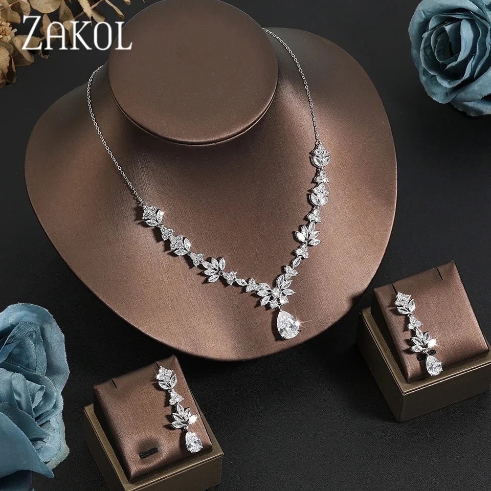 ZAKOL New Fashion Water Drop Cubic Zirconia Necklace Earrings Set Women Luxury Folwer Leaf Bridal Wedding Jewelry SP3314
ZAKOL New Fashion Water Drop Cubic Zirconia Necklace Earrings Set Women Luxury Folwer Leaf Bridal Wedding Jewelry SP3314