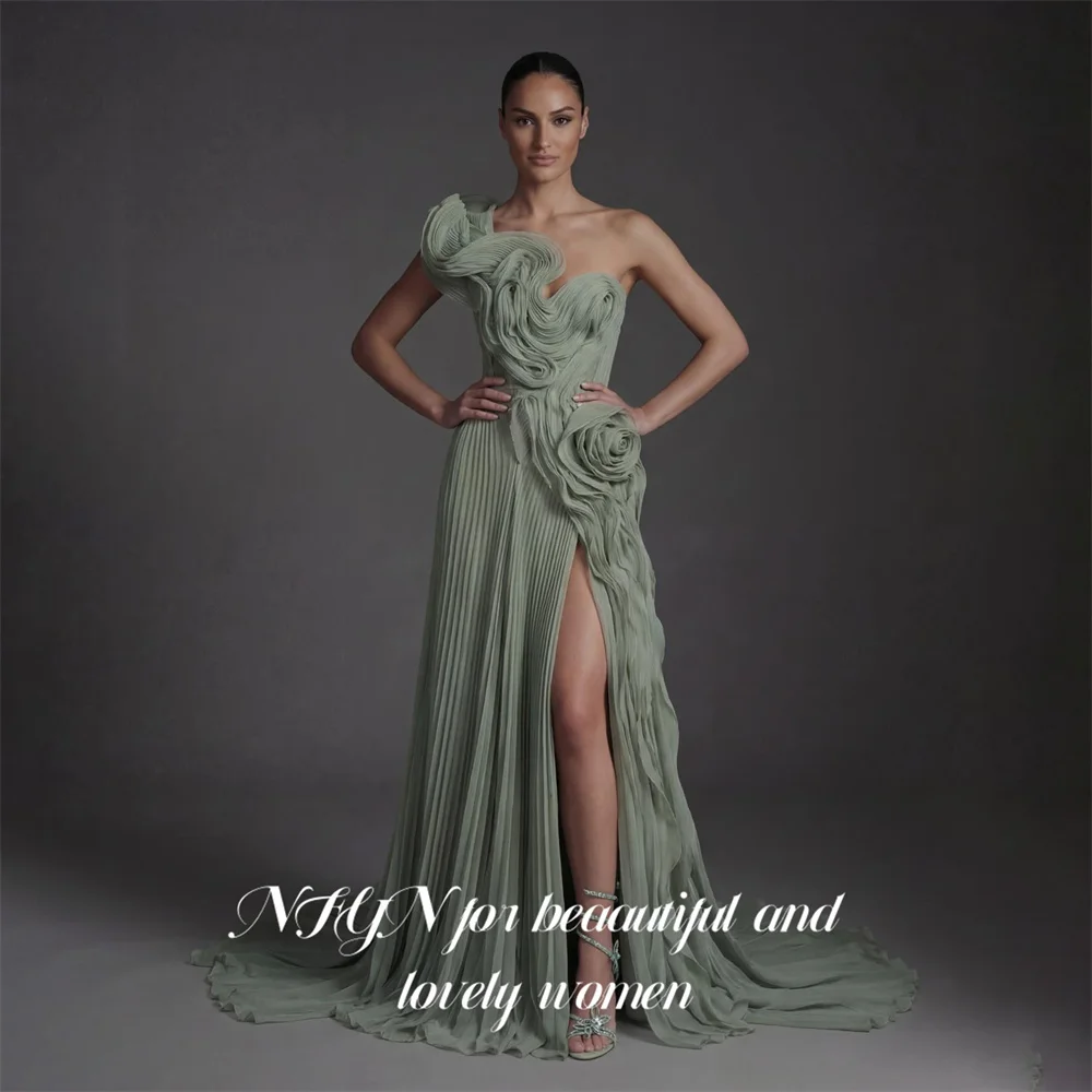 NFYN Sage Green 프롬 드레 One Shoulder Sleeveless Prom Gown A Line Party Dresses for Formal Event High Split 3D Flowers Customized
NFYN Sage Green 프롬 드레 One Shoulder Sleeveless Prom Gown A Line Party Dresses for Formal Event High Split 3D Flowers Customized