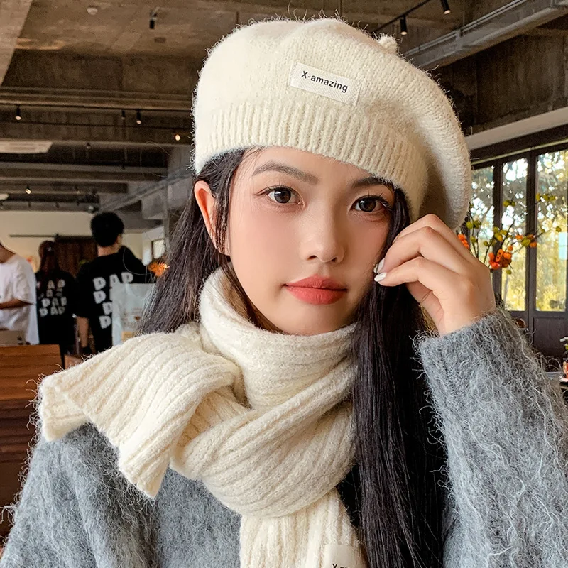 Premium Feeling Hat Scarf Two Piece Set Winter Warm Ear Protection Knitted Wool Beret Fashion Painter Hat Soft
Premium Feeling Hat Scarf Two Piece Set Winter Warm Ear Protection Knitted Wool Beret Fashion Painter Hat Soft
