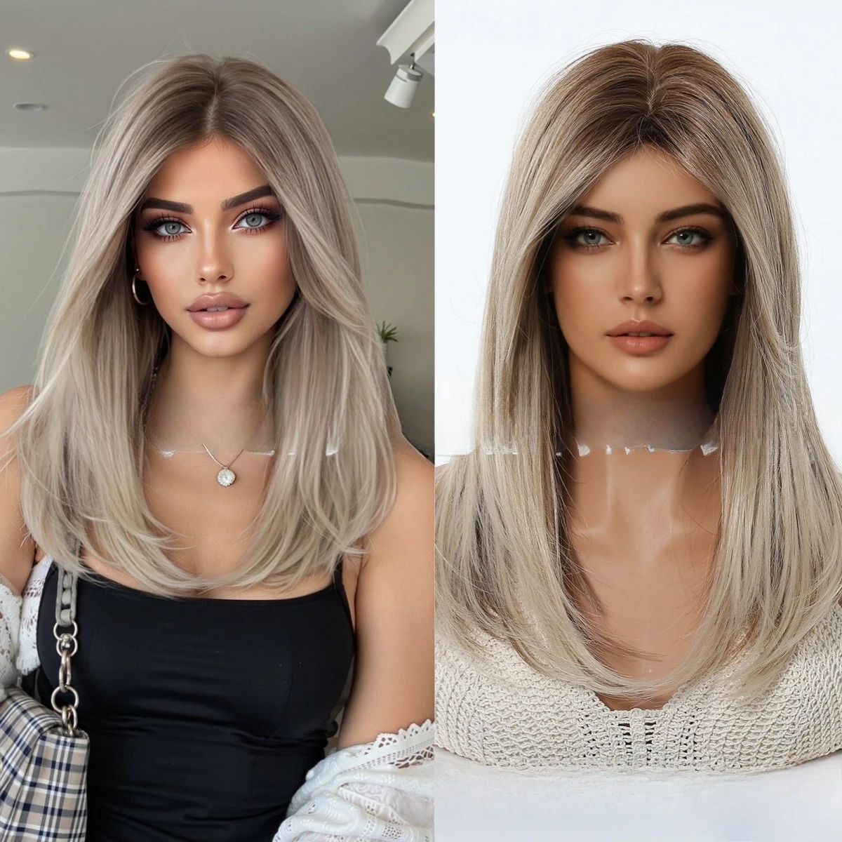 New wig blond eight-character bangs, dyeing brown on the top of the head, gradual change of layering, long straight hair, hot-se
New wig blond eight-character bangs, dyeing brown on the top of the head, gradual change of layering, long straight hair, hot-se