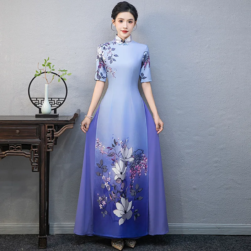 Cheongsam 2024 new summer young style high-end stage etiquette evening dress dress
Cheongsam 2024 new summer young style high-end stage etiquette evening dress dress