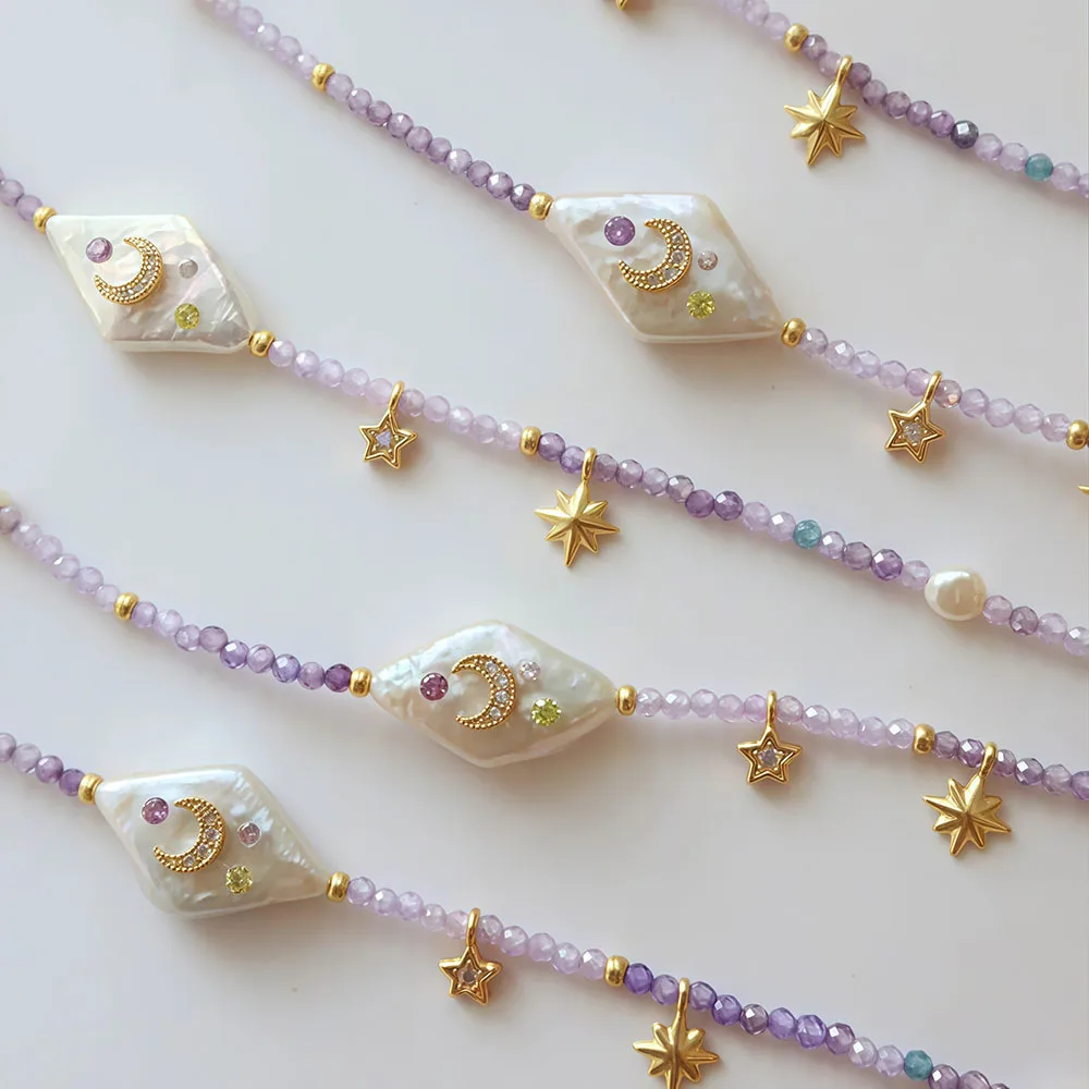 Natural Baroque Freshwater Pearl Necklace Star Moon Pendant Jewelry Purple Beaded Neck Chain Elegant Romantic Gift
Natural Baroque Freshwater Pearl Necklace Star Moon Pendant Jewelry Purple Beaded Neck Chain Elegant Romantic Gift
