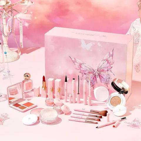 Set de Maquillaje de 18 Piezas con Diseño de Mariposas y Acabado Brillante, Incluye Espejo de Maquillaje Iluminado de Primera Calidad, Kit Completo con Paleta de Sombras de Ojos, Rubor y Labios, Kit de Maquillaje para Principiantes, Regalo de San Valentín y Cumpleaños para Novia y Esposa