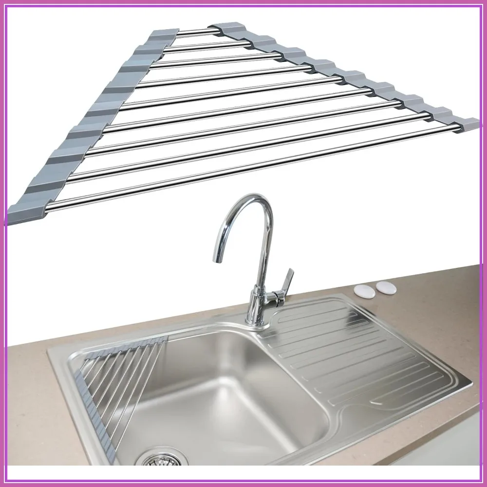 Triangle Roll-Up Dish Drying Rack, 304 Stainless Steel Folding Over Sink Drainer Kitchen Organizer
Triangle Roll-Up Dish Drying Rack, 304 Stainless Steel Folding Over Sink Drainer Kitchen Organizer