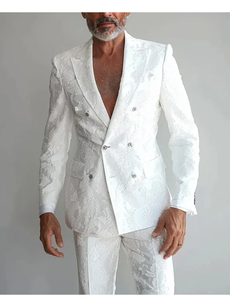 Fashionable Men's Suit Two-Piece White Jacquard Double-Breasted Suit Blazer + Pants Business Casual Fashionable Office Jacket
Fashionable Men's Suit Two-Piece White Jacquard Double-Breasted Suit Blazer + Pants Business Casual Fashionable Office Jacket