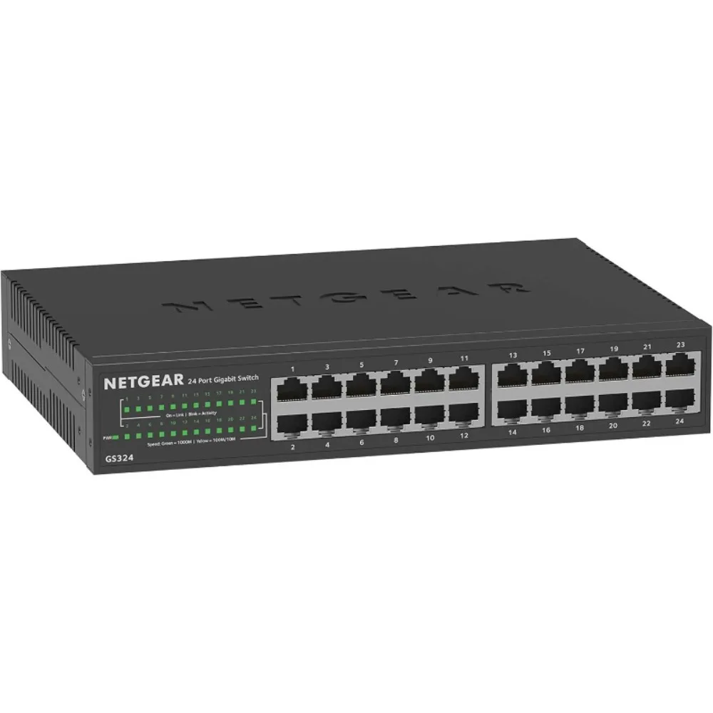 24-Port Gigabit Ethernet Unmanaged Essentials Switch (GS324) Desktop, Wall, or Rackmount, Silent Operation
24-Port Gigabit Ethernet Unmanaged Essentials Switch (GS324) Desktop, Wall, or Rackmount, Silent Operation