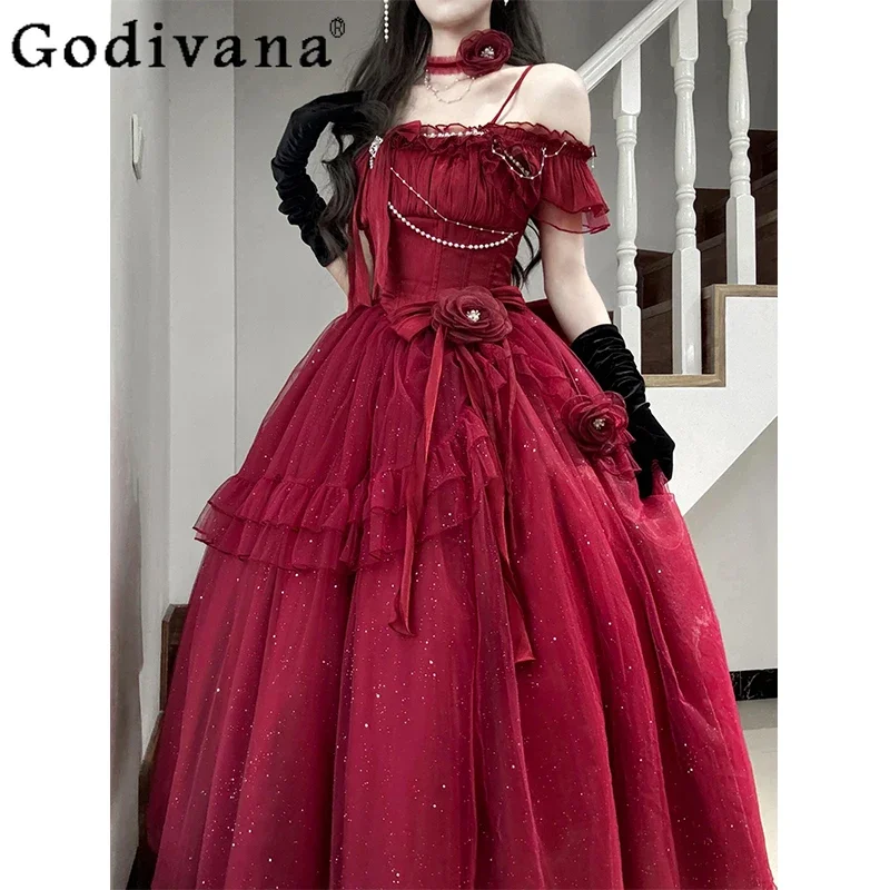 Red Flower Wedding Lolita Dress Summer Female Slim-Fit Elegant Suspender Dress Fairy Long Evening Dresses Vestidos De Fiesta
Red Flower Wedding Lolita Dress Summer Female Slim-Fit Elegant Suspender Dress Fairy Long Evening Dresses Vestidos De Fiesta