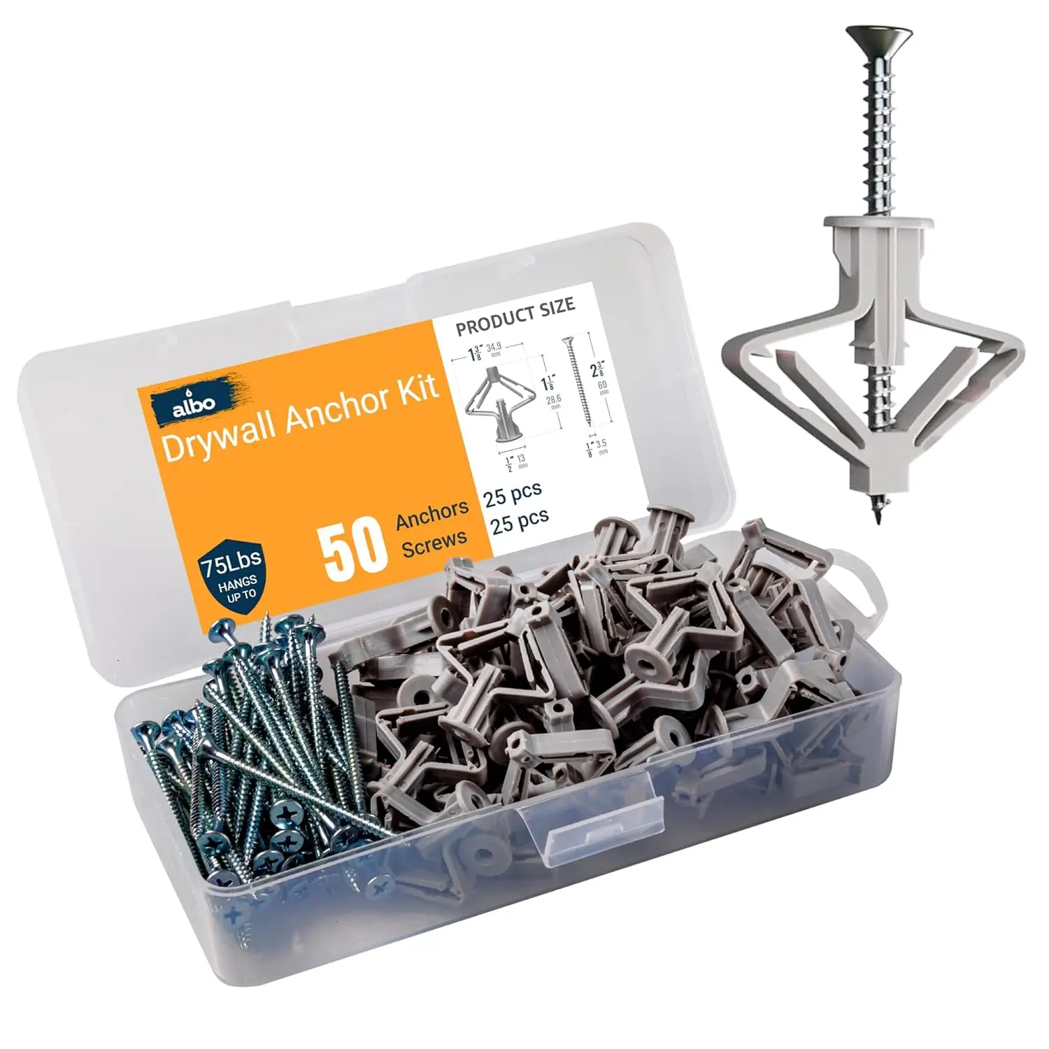 50pcs Drywall Anchor Kit with Screws - Grey Anchors for Hollow Walls, UV Resistant Nylon PA66, 3/8" to 1/2" Thick
50pcs Drywall Anchor Kit with Screws - Grey Anchors for Hollow Walls, UV Resistant Nylon PA66, 3/8" to 1/2" Thick