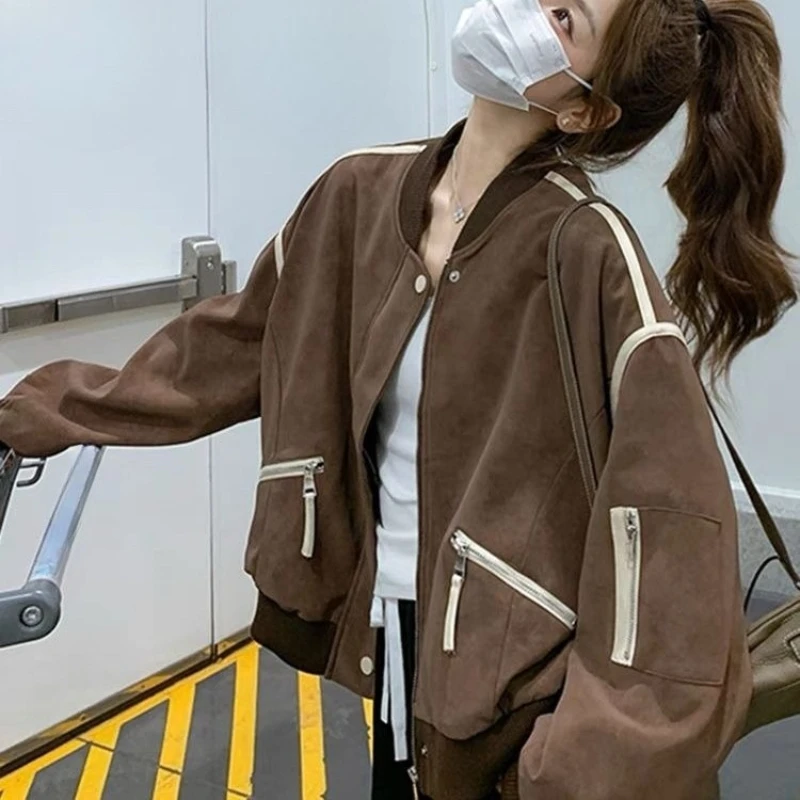 Женская коричневая бейсбольная куртка в стиле Харадзюку весна-осень 2021, уникальный дизайн, модная шикарная верхняя одежда
Женская коричневая бейсбольная куртка в стиле Харадзюку весна-осень 2021, уникальный дизайн, модная шикарная верхняя одежда