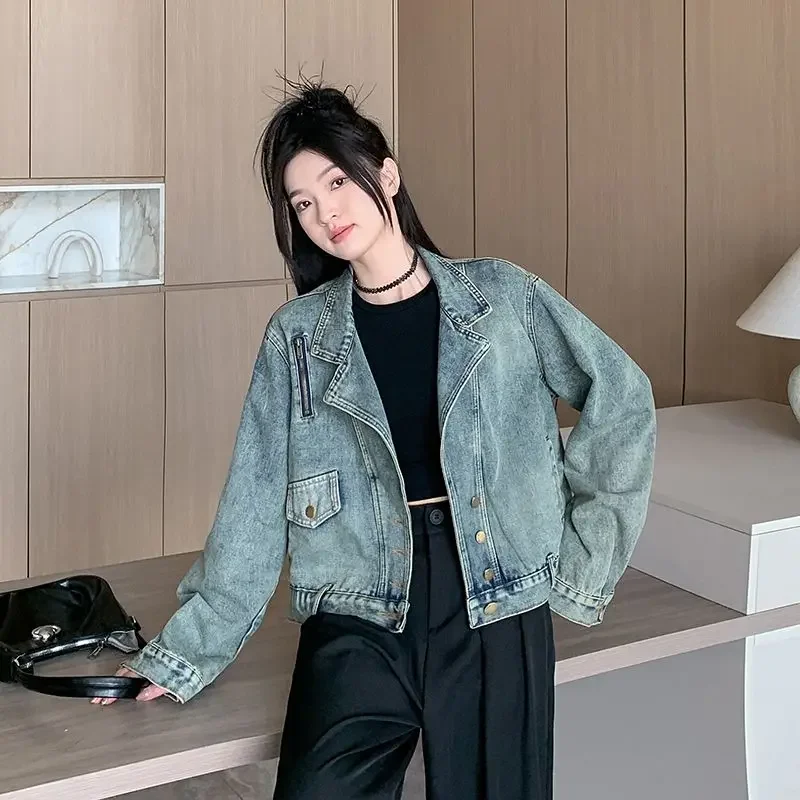 Trendy Street American Retro Suit Collar Denim Jackets Women's Washed Distressed Versatile Loose Casual Long-sleeved Short Coats
Trendy Street American Retro Suit Collar Denim Jackets Women's Washed Distressed Versatile Loose Casual Long-sleeved Short Coats