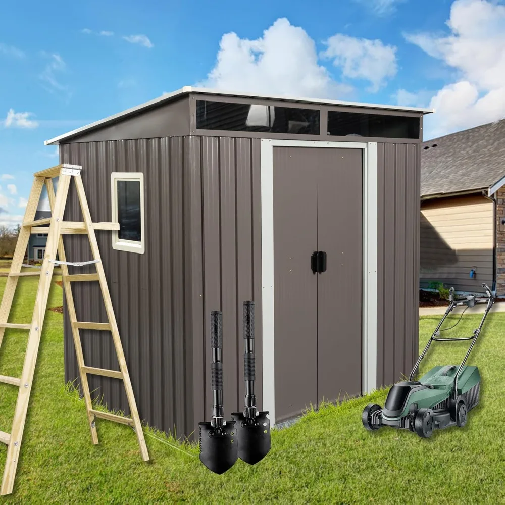 6x5 ft Outdoor Metal Storage Shed with Floor Foundation and Window, Lockable Galvanized Steel Tool Shed with Sliding Door
6x5 ft Outdoor Metal Storage Shed with Floor Foundation and Window, Lockable Galvanized Steel Tool Shed with Sliding Door