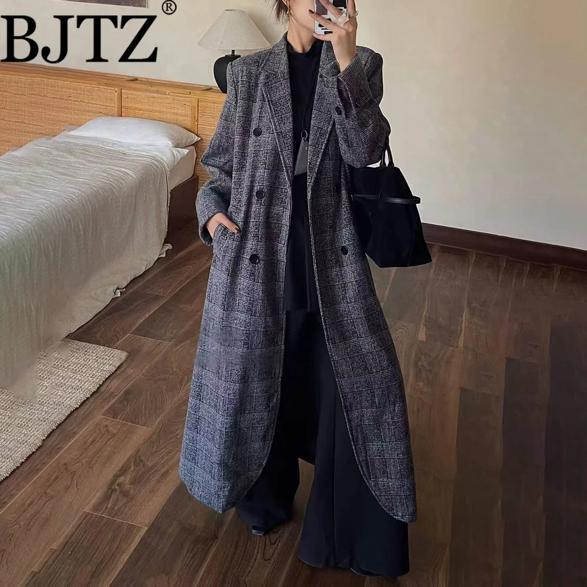 BJTZ женский осенне-зимний двубортный клетчатый длинный плащ с поясом для офиса, элегантная деловая повседневная шикарная верхняя одежда
BJTZ женский осенне-зимний двубортный клетчатый длинный плащ с поясом для офиса, элегантная деловая повседневная шикарная верхняя одежда