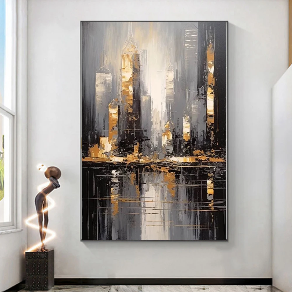 Hand Painted Urban Night Scene Painting Abstract Textured Golden Black Painting On Canvas Modern Wall Art for Home Decorations
Hand Painted Urban Night Scene Painting Abstract Textured Golden Black Painting On Canvas Modern Wall Art for Home Decorations