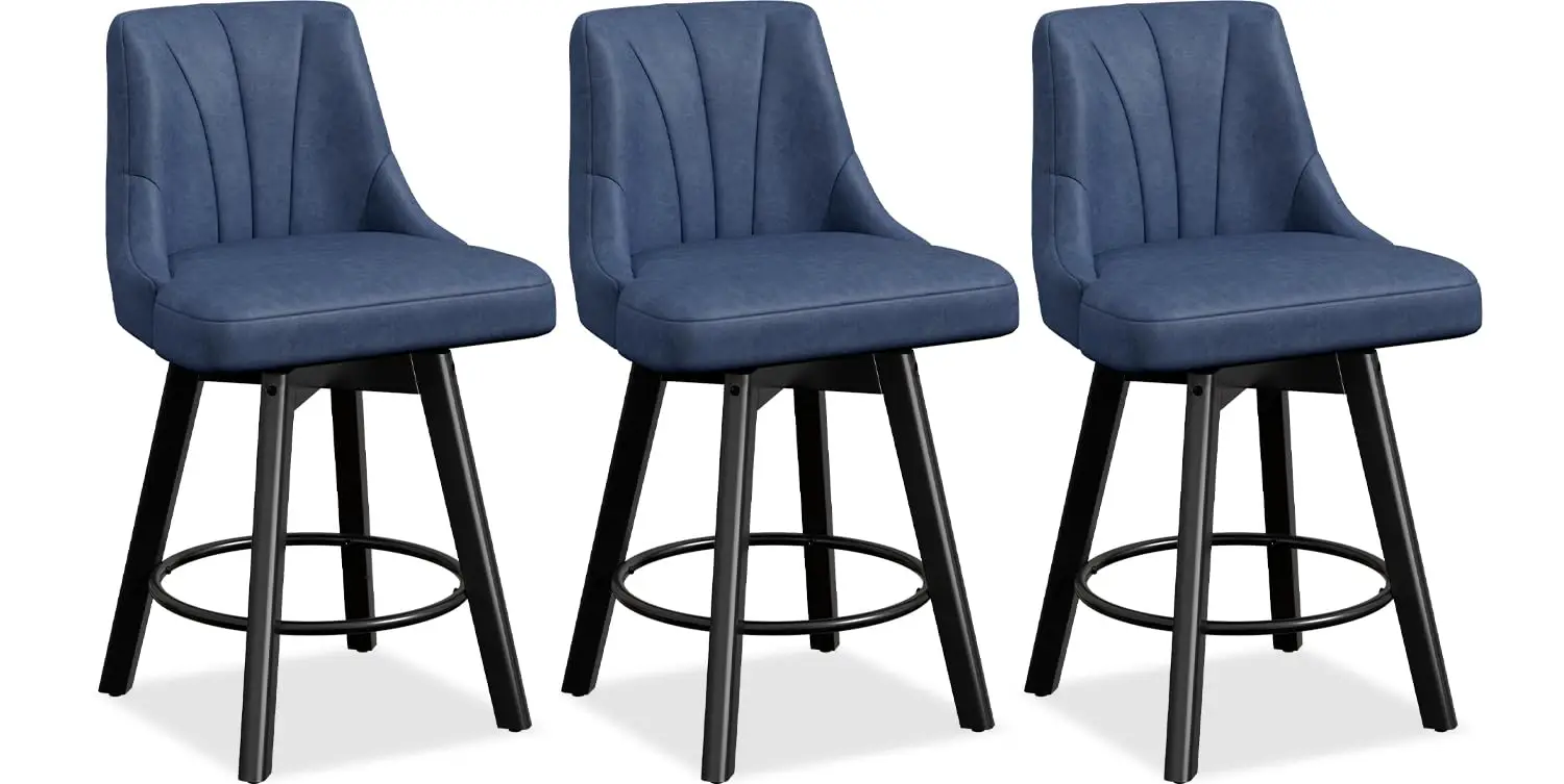 24in Upholstered Swivel Bar Stool PU Leather Wood Legs Kitchen Dining Set 3,Customized
24in Upholstered Swivel Bar Stool PU Leather Wood Legs Kitchen Dining Set 3,Customized