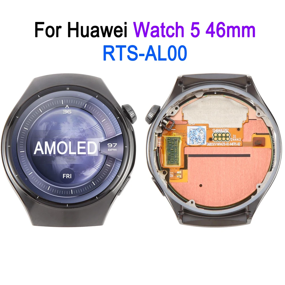 1.5-inch AMOLED Screen with Frame For Huawei Watch 5 46mm, RTS-AL00 Watch Display Touch Screen Repair Replacement Spare Part