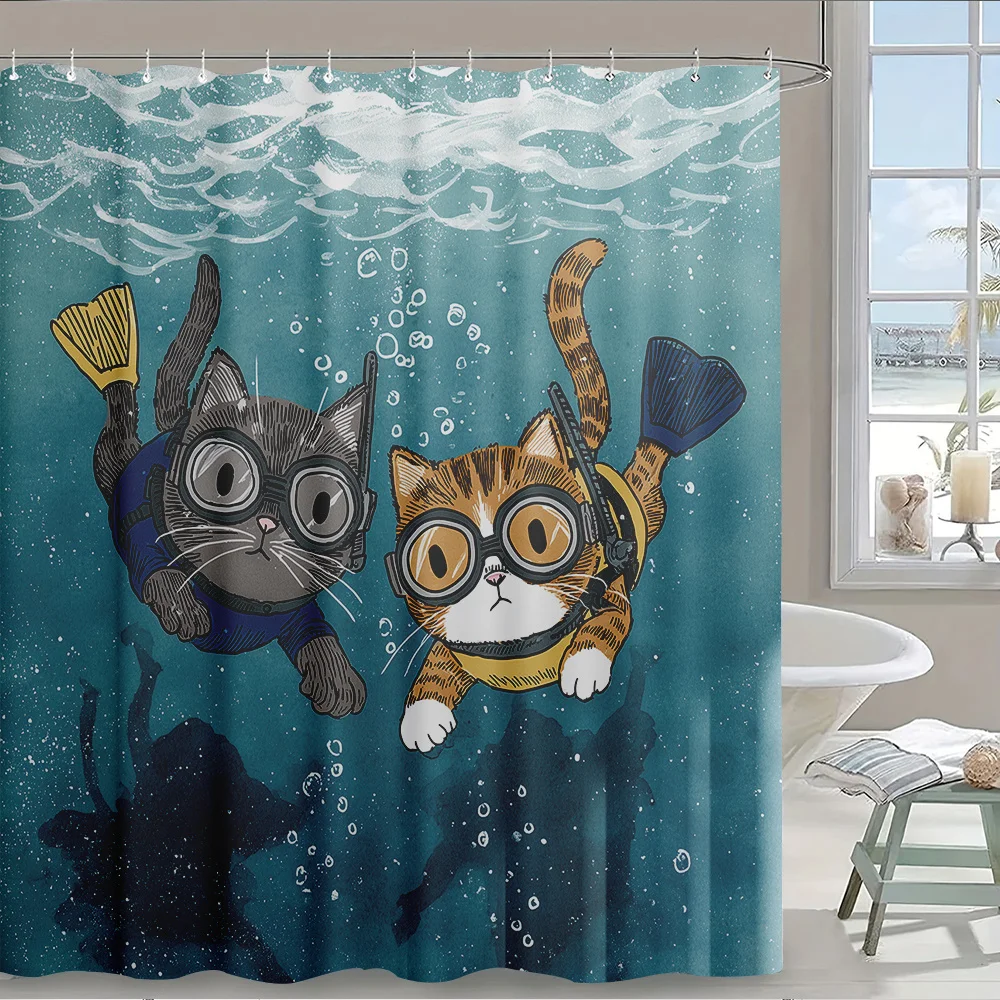 Waterproof Cat Underwater Shower Curtain Funny Ocean Sea Life Bathroom Decor Cartoon Kitty Novelty Gift Home Accessories
Waterproof Cat Underwater Shower Curtain Funny Ocean Sea Life Bathroom Decor Cartoon Kitty Novelty Gift Home Accessories